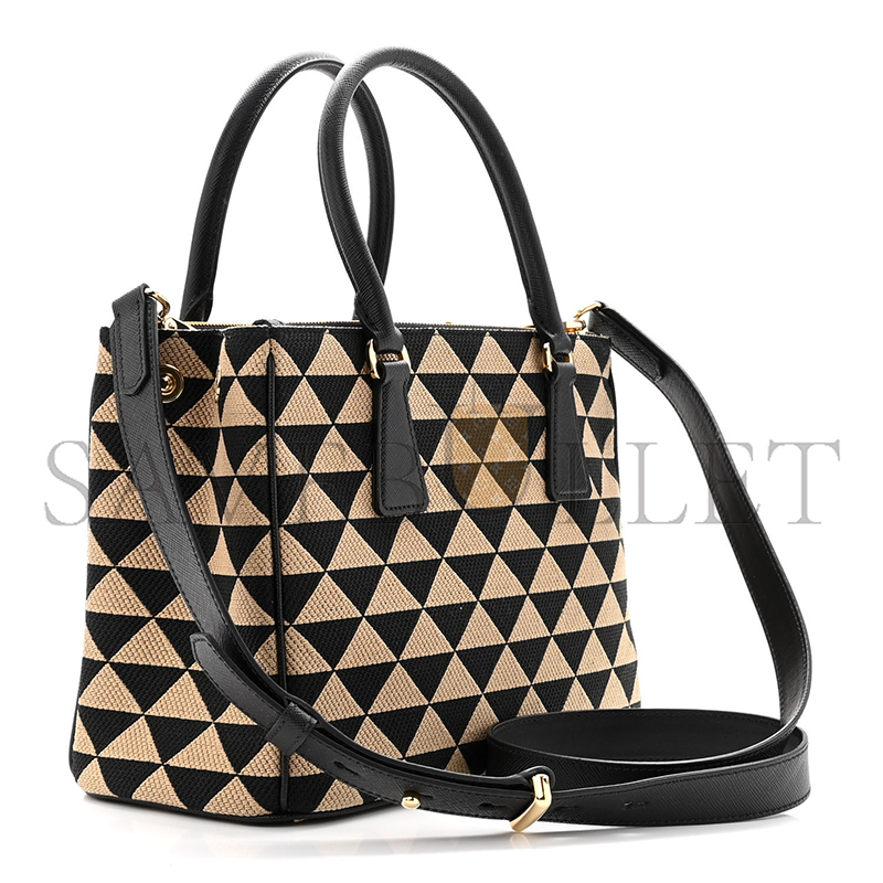 Pra*a beige small symbole embroidered fabric bag 1ba863 (28*19.5*12cm)